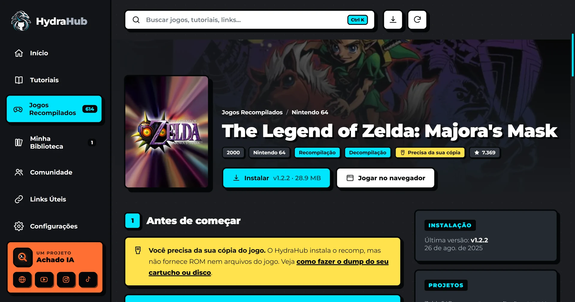 HydraHub: Botão Instalar baixa a release oficial e deixa pronto